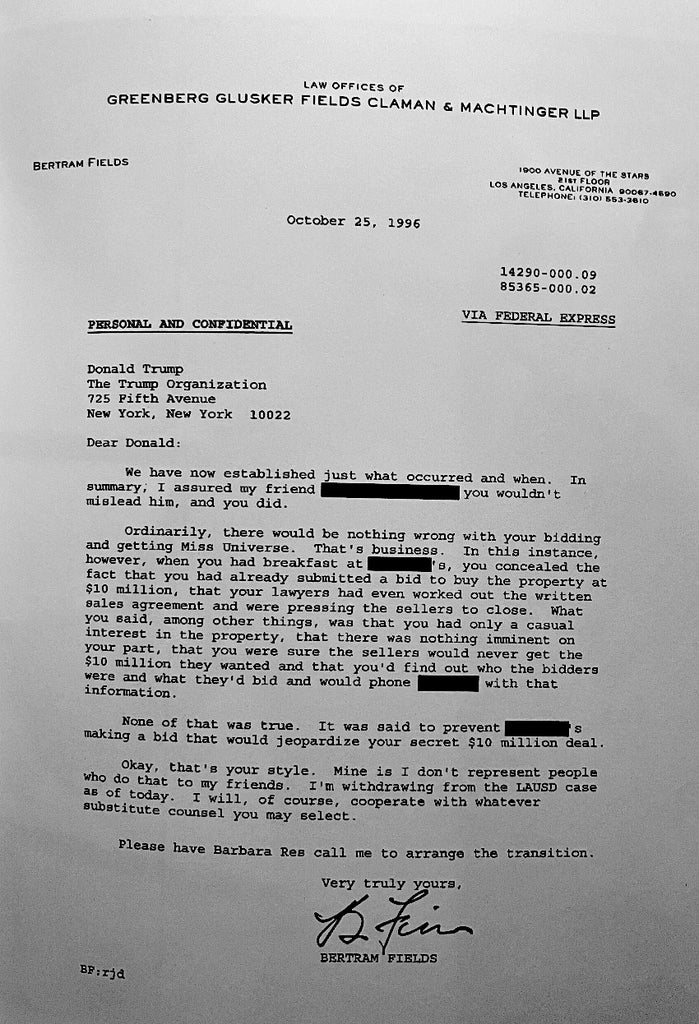 Bert Fields Donald Trump letter