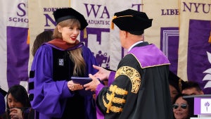 Taylor Swift receiving her honorary doctorate at NYU's graduation ceremony 2022