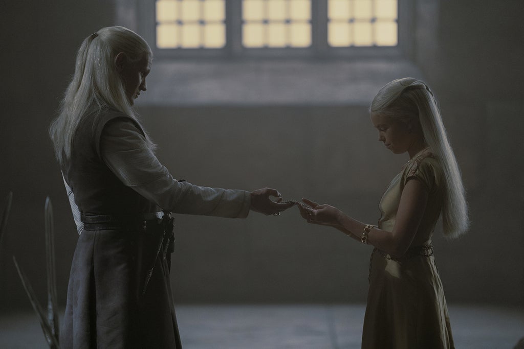 Matt Smith as Prince Daemon Targaryen and Milly Alcock as Princess Rhaenyra Targaryen in "House of the Dragon" Episode 1 (HBO)