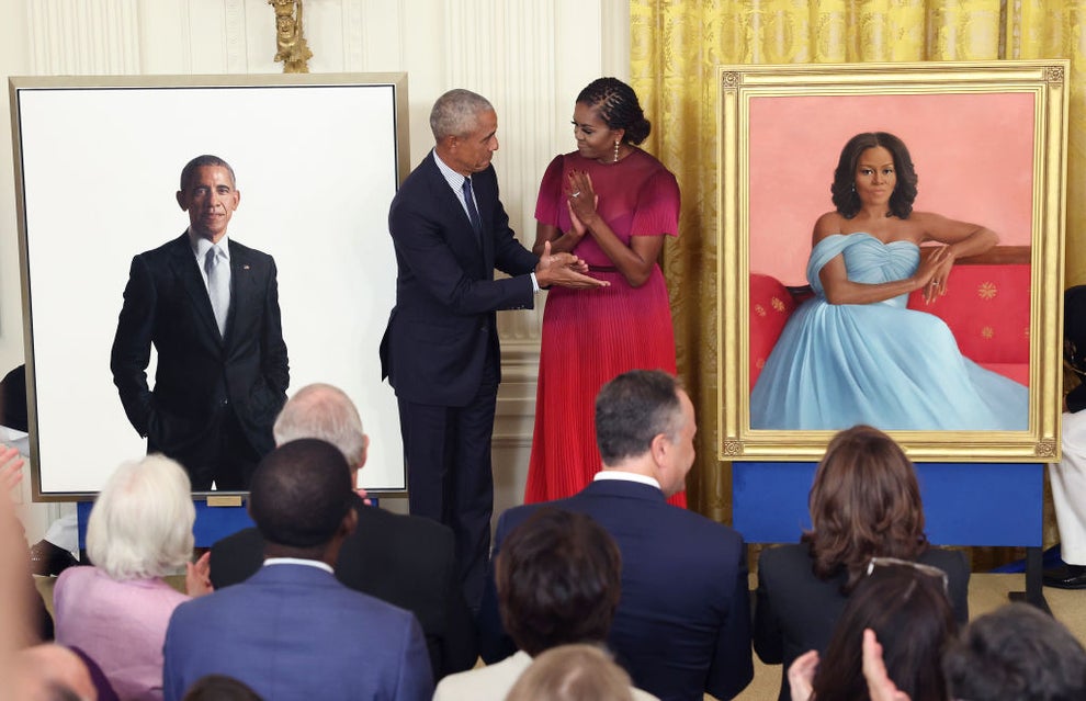 Barack And Michelle Obama Return To White House For Official Portrait Unveiling