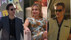 From left to right: Harry Styles, Florence Pugh and Chris Pine in "Don't Worry Darling" (2022)