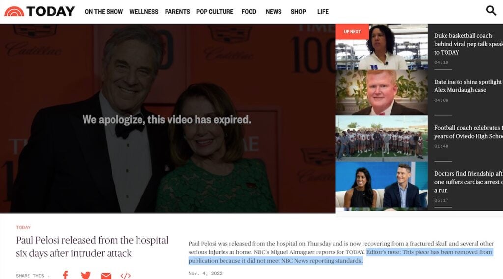 NBC News Retracts Report on Paul Pelosi Attack: 'Did Not Meet Our Reporting  Standards'