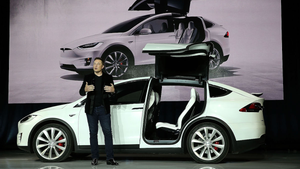 Tesla CEO Elon Musk speaks during an event to launch the new Tesla Model X Crossover SUV