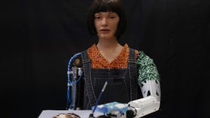 Ai-Da Robot Demonstrates Her New Painting Ability