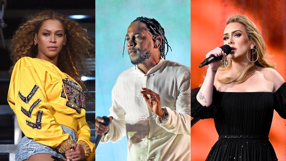 From left to right: Beyoncé, Kendrick Lamar and Adele
