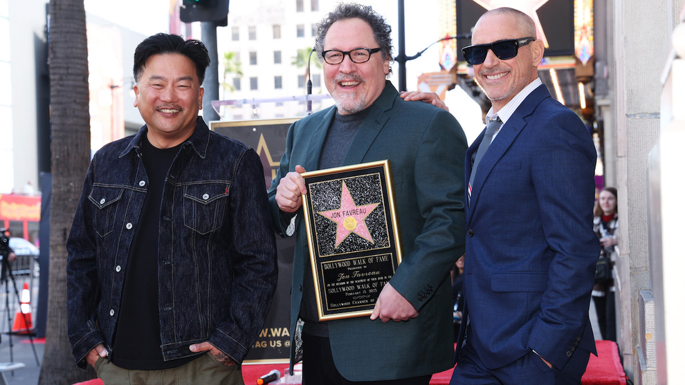 Roy Choi, Jon Favreau, and Robert Downey Jr. attend The Hollywood Walk of Fame star ceremony honoring Jon Favreau