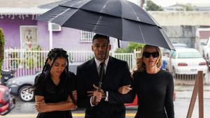 Pictured (L - R): Samantha Logan as Olivia Baker, Michael Evans Behling as Jordan Baker and Monet Mazur as Laura Baker -- Photo: Ser Baffo /The CW -- © 2023 The CW Network, LLC. All Rights Reserved.
