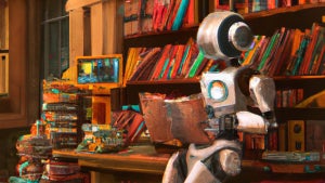 A robot attempting to read