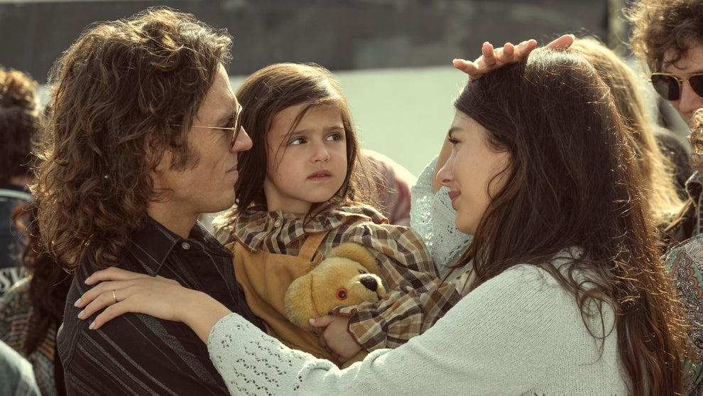 Sam Claflin, Naya Kodeh and Camilla Morrone in "Daisy Jones & the Six"
