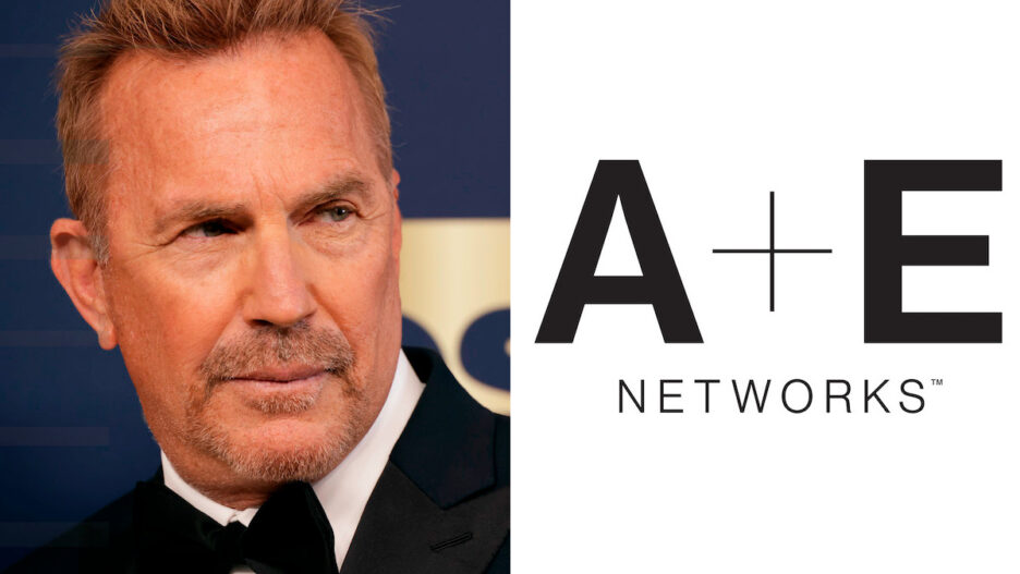 Kevin Costner attends the 28th Annual Screen Actors Guild Awards, A&E logo