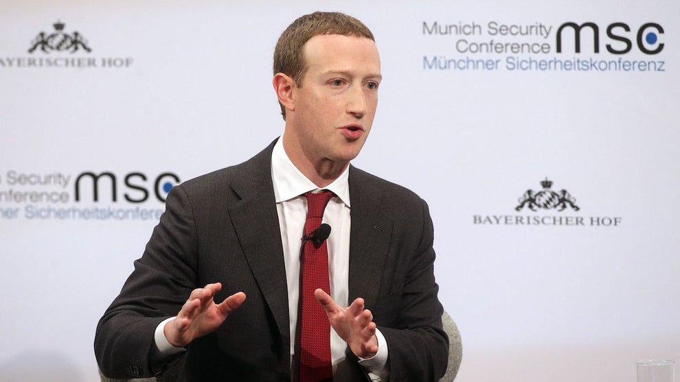 Facebook founder and CEO Mark Zuckerberg speaks during a panel talk at the 2020 Munich Security Conference