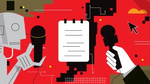An illustration of a bot conducting an interview