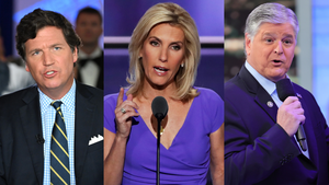 Tucker Carlson, Laura and Sean Hannity (Getty Images)