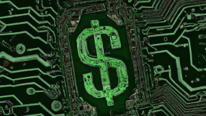 Illustration of a dollar sign in an integrated circuit