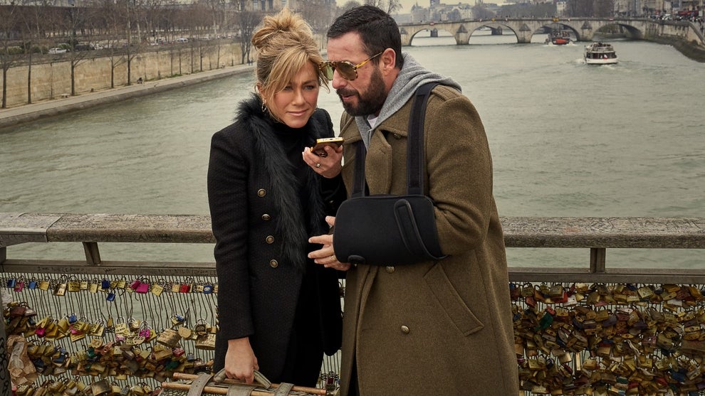 Adam Sandler and Jennifer Aniston in "Murder Mystery 2" on Netflix.