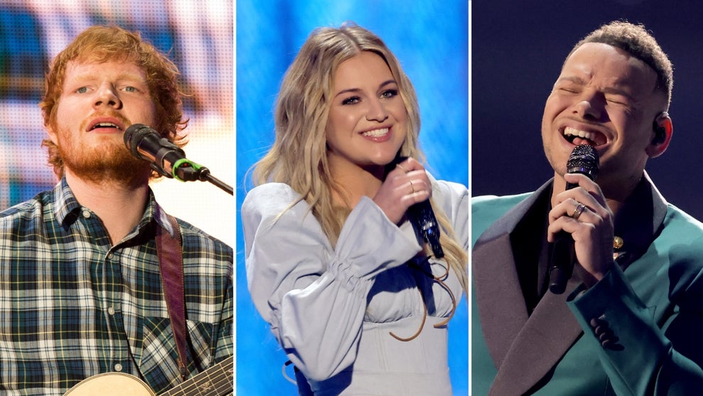 Ed Sheeran, Kelsea Ballerini and Kane Brown performing