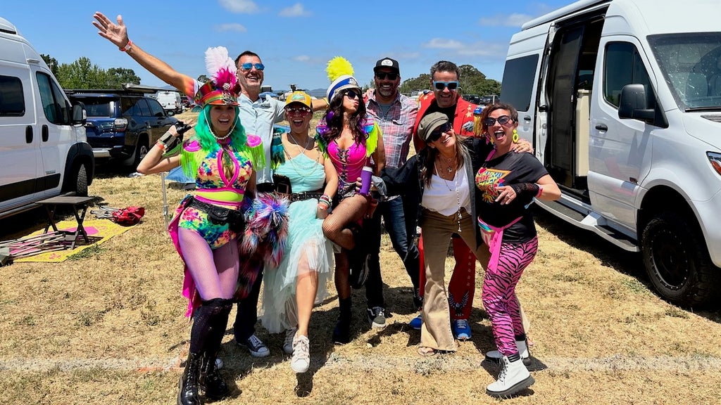 Author Peter Csathy, second from left, with friends he made at the 2023 BottleRock music festival in Napa, Calif.