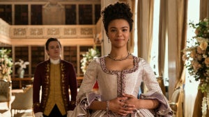 India Amarteifio as Queen Charlotte in "Queen Charlotte" (Netflix)