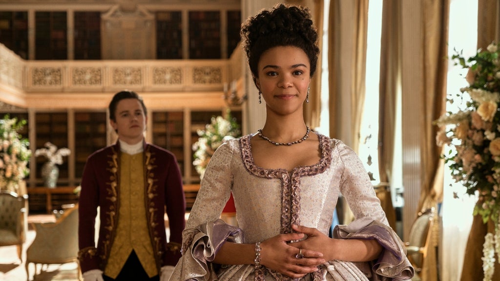 India Amarteifio as Queen Charlotte in "Queen Charlotte" (Netflix)