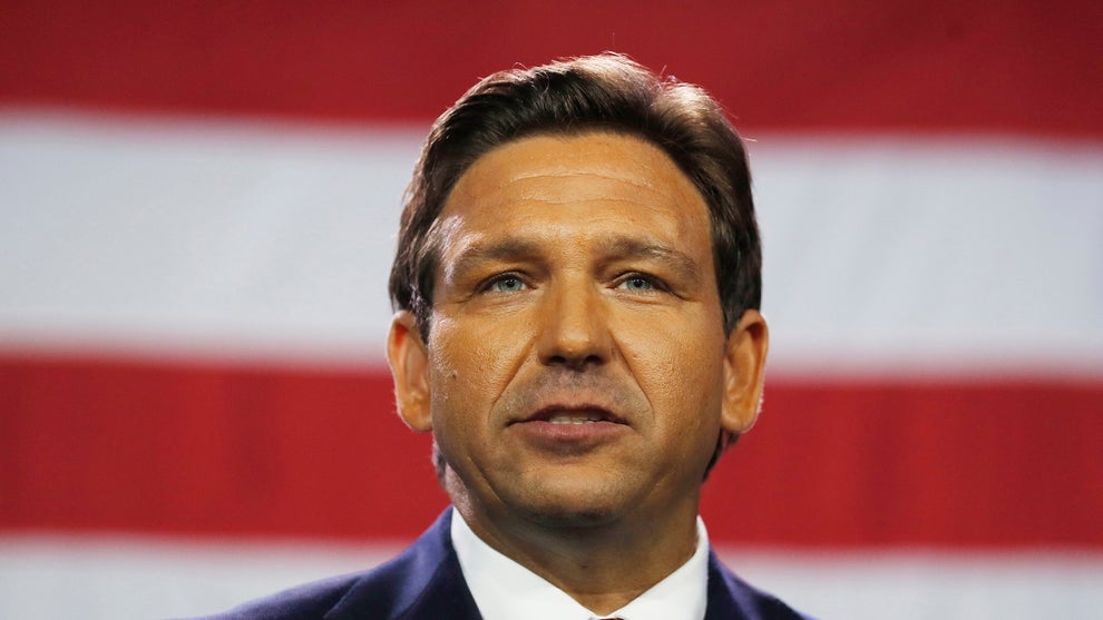 Florida Republican Governor incumbent Ron DeSantis gives a victory speech over Democratic gubernatorial candidate Rep. Charlie Crist during his election night watch party at the Tampa Convention Center on November 8, 2022 .