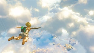 Tears of the Kingdom press screenshot featuring Link skydiving
