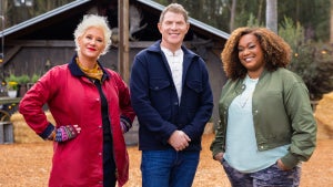 Hosts Bobby Flay, Anne Burrell and Sunny Anderson, as seen on BBQ Brawl, Season 4 (Credit: Food Network)