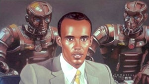 An illustration of Richard Mathenge with robots