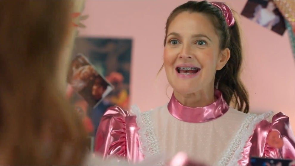 Drew Barrymore in her "Never Been Kissed" dress in a skit in the MTV Movie and TV Awards (MTV)