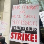 Picket Signs on Point in Hollywood Writers’ Strike: ‘Fair Contract or We Spoil Succession’