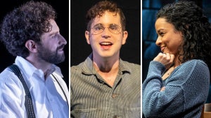 Brandon Uranowitz in "Leopoldstadt," Ben Platt in "Parade" and Sarah Cooper in "The Wanderers" (Joan Marcus)