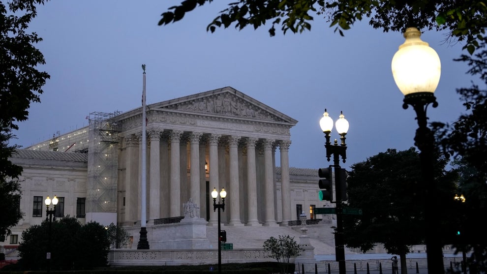 The U.S. Supreme Court is shown at dusk on June 28, 2023 in Washington, DC.