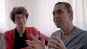 Uğur Şahin, right, and Özlem Türeci – husband and wife team who built German biotechnology giant BioNTech