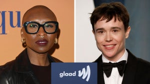 Cynthia Erivo, Elliot Page, GLAAD logo. (Photo credit: Getty Images)