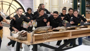 TOP CHEF -- Episode 2001 -- Pictured: (l-r) Charbel Hayek, Victoire Gouloubi, Nicole Gomez, Amar Santana, Ali Al Ghzawi, Luciana Berry, Gabriel Rodriguez, Sara Bradley -- (Photo by: David Moir/Bravo)