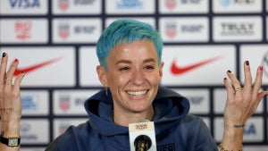Megan Rapinoe #15 of Team United States speaks to members of the media at Dignity Health Sports Park on June 27, 2023 in Carson, California. (Photo by Sean M. Haffey/Getty Images)