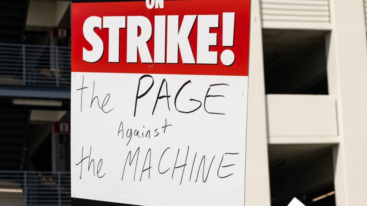 Members and supporters of SAG-AFTRA and WGA walk the picket line at Sony Pictures Studios on July 21, 2023 in Culver City, California