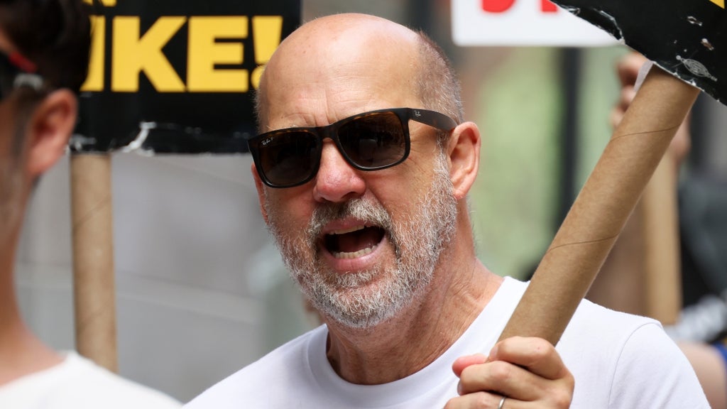 Anthony Edwards joins SAG-AFTRA members on the picket line outside of Netflix and Warner Bros on July 21, 2023 in New York City.