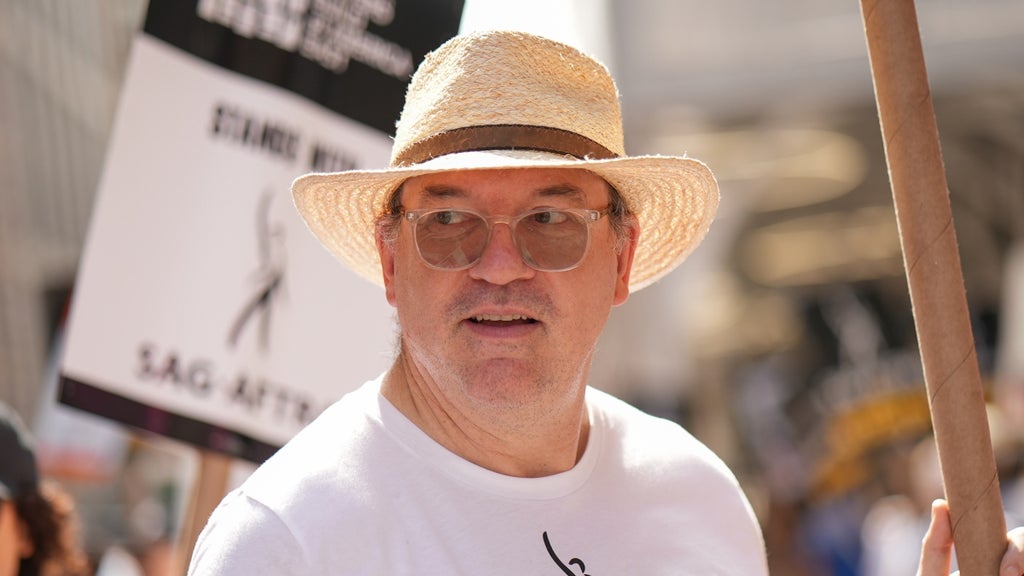John Carroll Lynch joins SAG-AFTRA members on the picket line outside of Netflix and Warner Bros on July 20, 2023 in New York City.