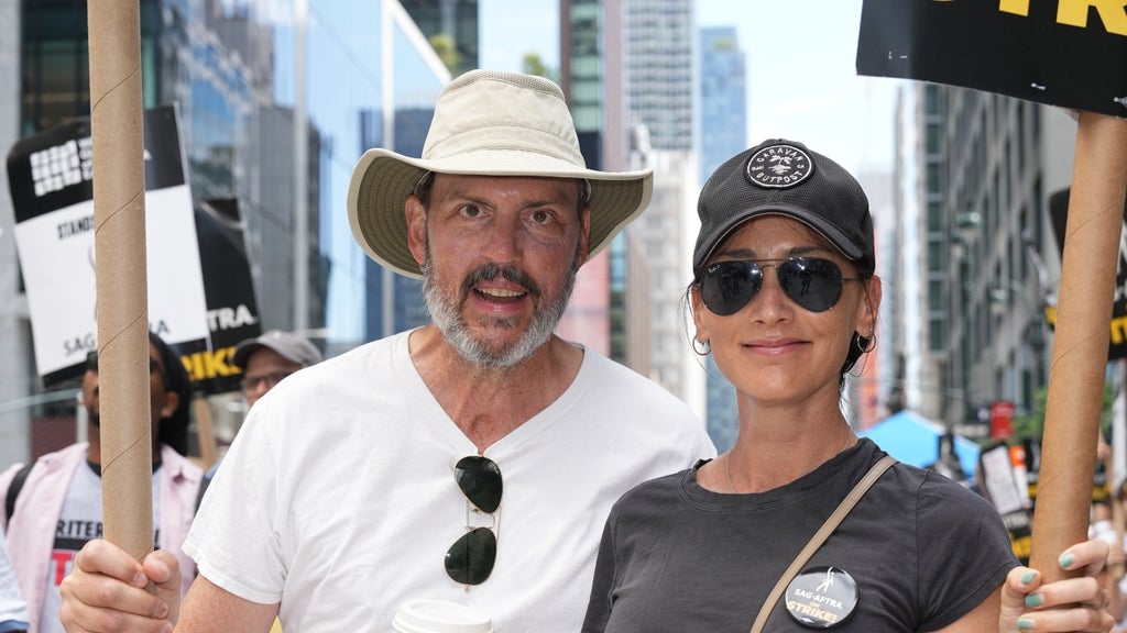 Silas Weir Mitchell and Bree Turner join the picket line In New York City on July 21, 2023 in New York City.