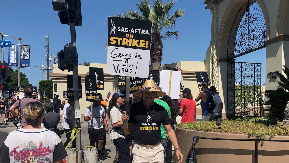 A picketer at Paramount Studios on July 19, 2023