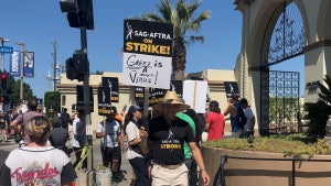 A picketer at Paramount Studios on July 19, 2023