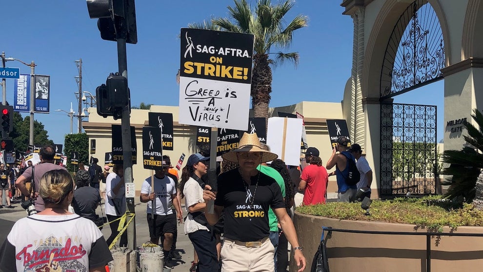 A picketer at Paramount Studios on July 19, 2023
