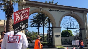 A picketer at Paramount Studios on July 19, 2023