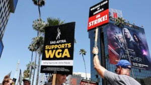 SAG-AFTRA members joined WGA members on the writers' picket lines outside Netflix headquarters in May, and are now set to join in an actors strike of their own