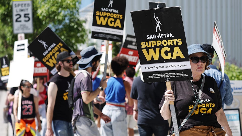 SAG-AFTRA representatives have been meeting with their WGA counterparts to set strike preparations. (Photo by Mario Tama/Getty Images)