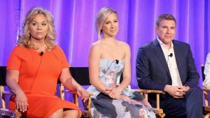 TV personalities Julie Chrisley, Savannah Chrisley, producer/TV personality Todd Chrisley at 2016 NBCUniversal Summer Press Day.