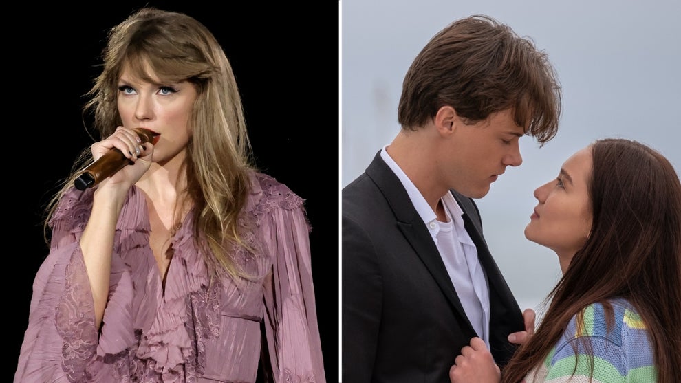 Taylor Swift and Chris Briney and Lola Tung from "The Summer I Turned Pretty" (Getty Images/Prime Video)