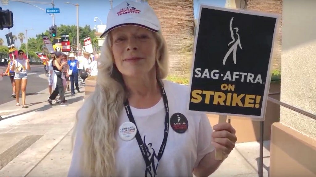 Frances Fisher on the picket line outside Paramount Studios on August 7, 2023