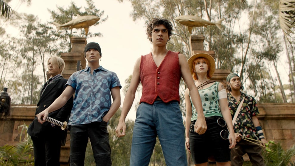 Sanji (Taz Skylar), Roronoa Zoro (Mackenyu Arata), Monkey D. Luffy (Iñaki Godoy), Nami (Emily Rudd) and Usopp (Jacob Romero Gibson) in "One Piece"