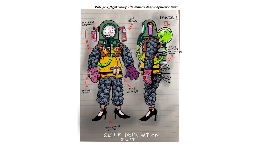 Writer Rob Schrab's lookbook art for Summer's DepSuit in 'Rick and Morty'